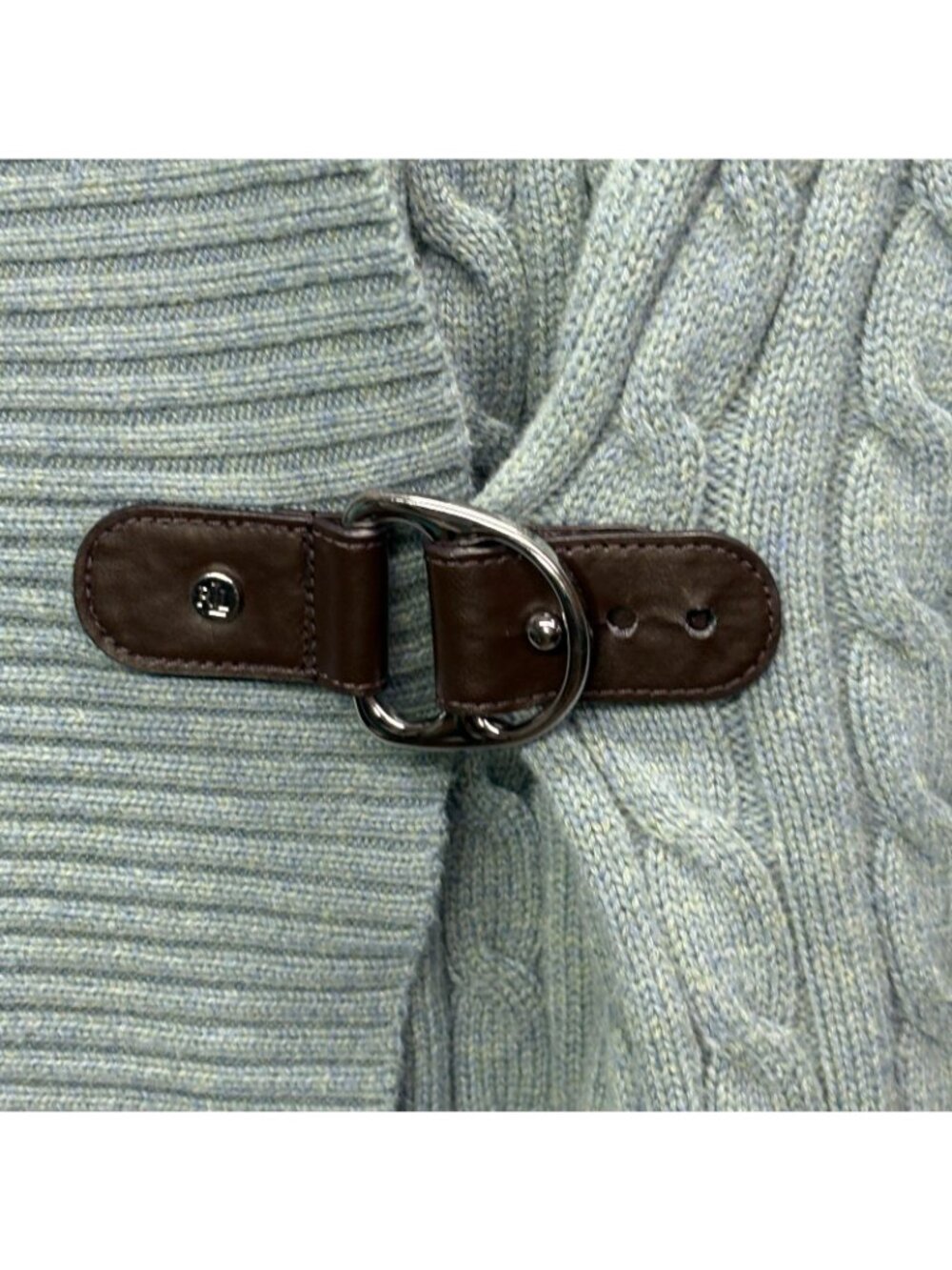 Lauren Ralph Lauren Cardigan Women XL Sage Cable Knit Cotton Shawl Collar Buckle - Picture 6 of 11